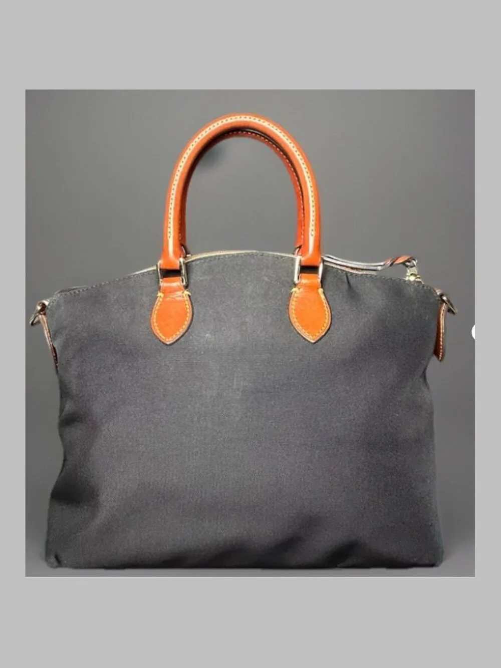 Dooney & Bourke Black Nylon Satchel Shoulder Tote Bag Brown Leather Trim COA